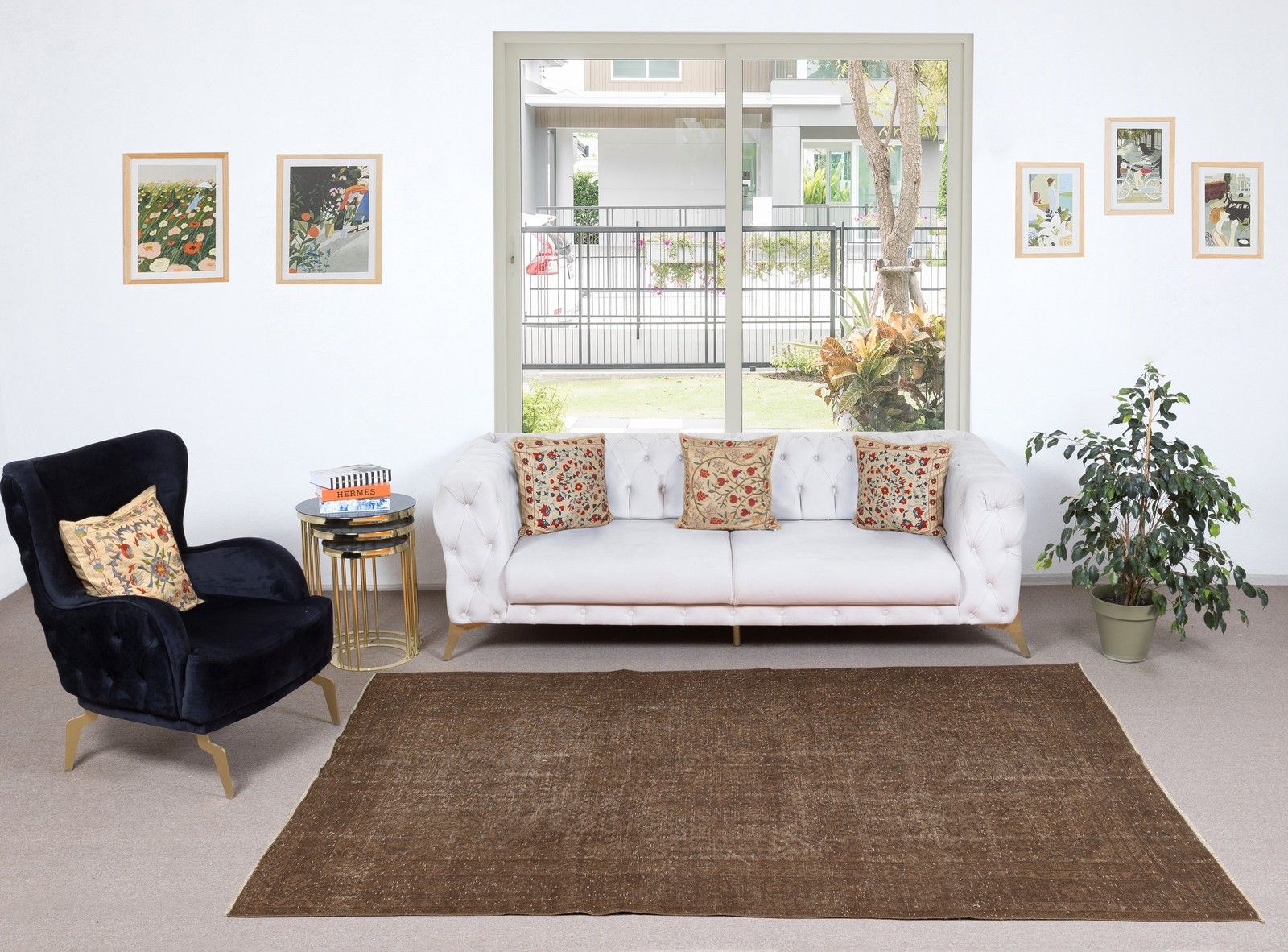 5.6x9 Ft Brown Turkish Rug For Bedroom. Vintage Handmade Rug For Living Room photo furniture