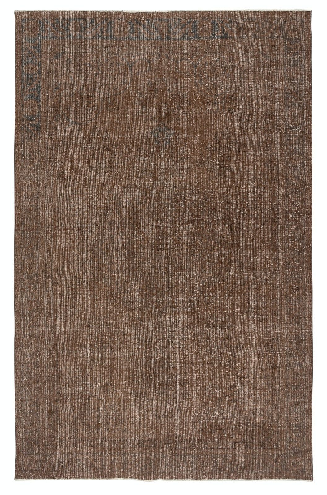 6.8x10.7 Ft Vintage Handmade Turkish Rug Redyed In Brown For Modern Interiors