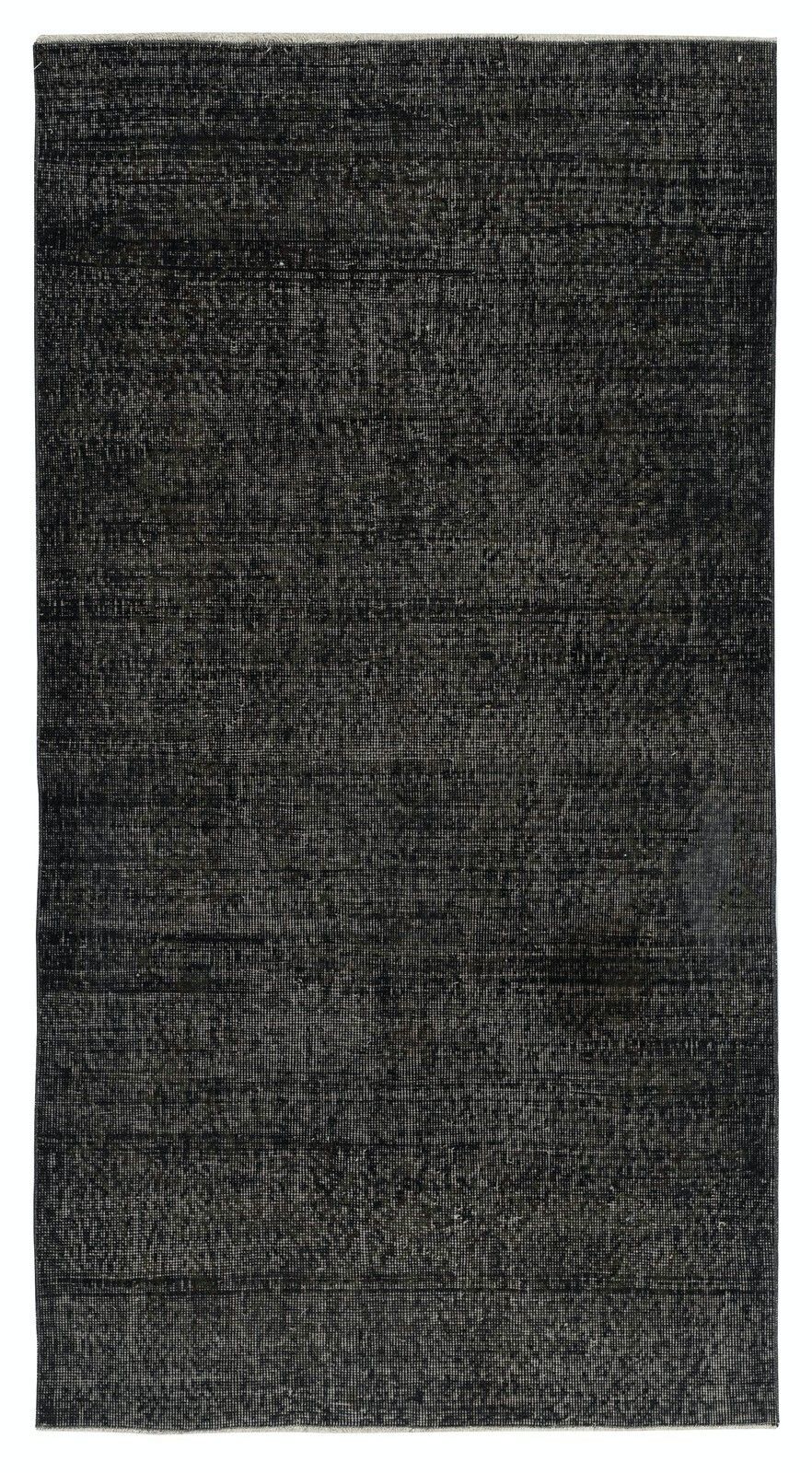 3.7x6.8 Ft Hand Knotted Vintage Turkish Rug Redyed In Black For Modern Interiors