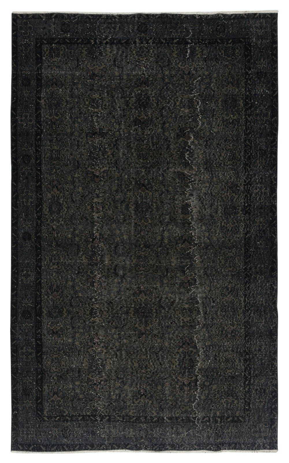 5.6x9.3 Ft Overdyed Black Rug. Handmade Turkish Vintage Area Rug For Living Room