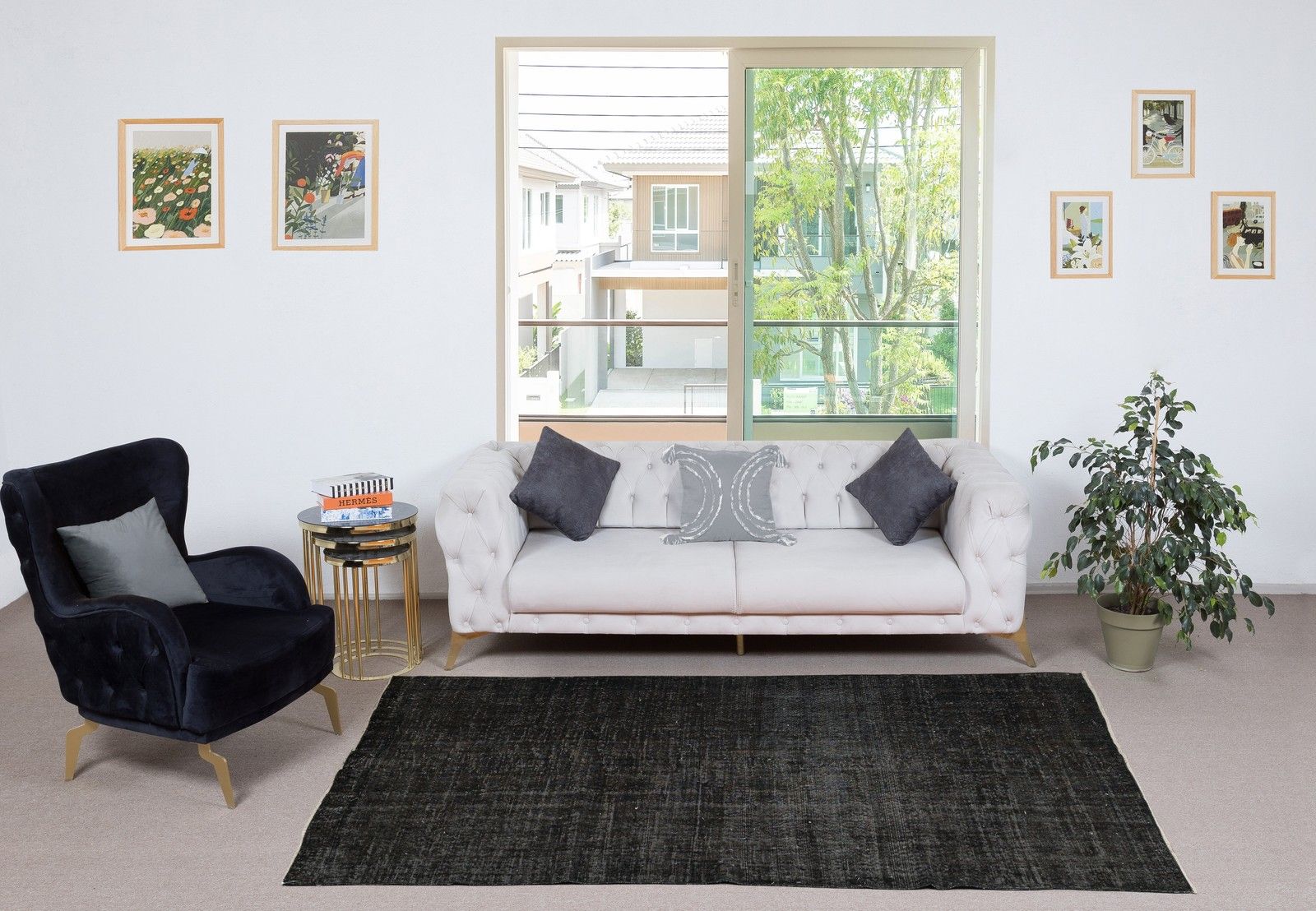 5x9 Ft Vintage Handmade Turkish Area Rug Overdyed In Black For Modern Interiors photo furniture