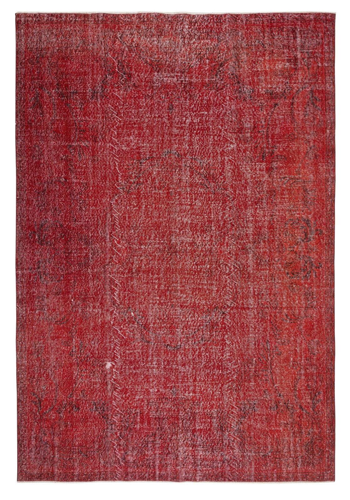 7x10.2 Ft Red Turkish Area Rug For Bedroom. Vintage Handmade Rug For Living Room