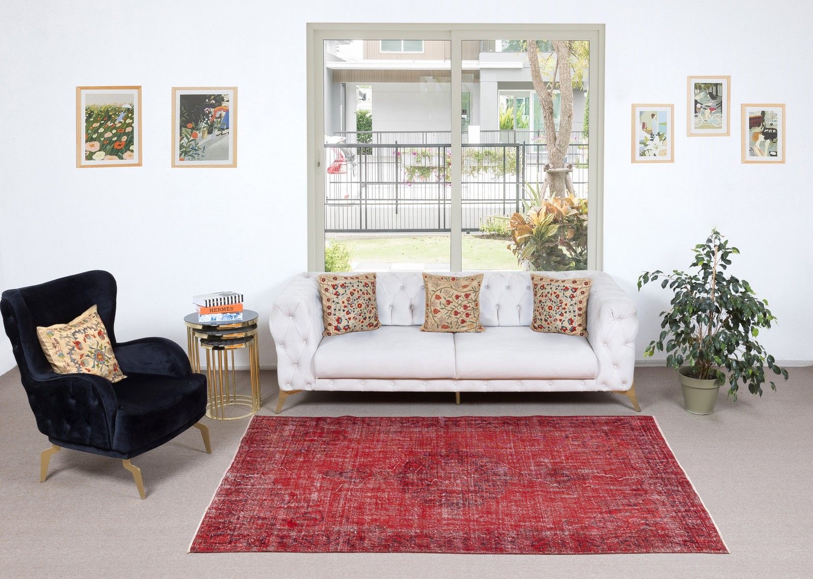 5.3x8.4 Ft Red Overdyed Handmade Rug. Vintage Turkish Area Rug For Living Room photo furniture