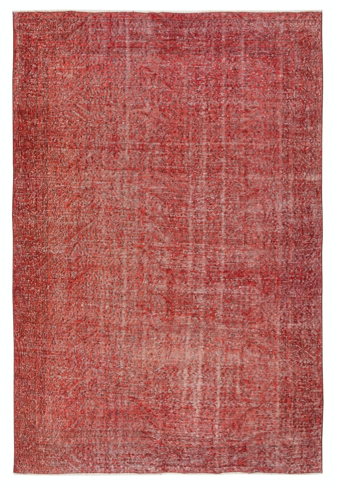6.4x9.5 Ft Hand Knotted Turkish Rug. Vintage Overdyed Red Area Rug For Interiors