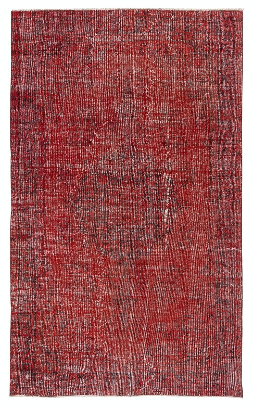 5.5x9 Ft Vintage Handmade Turkish Rug Overdyed In Red For Modern Interiors