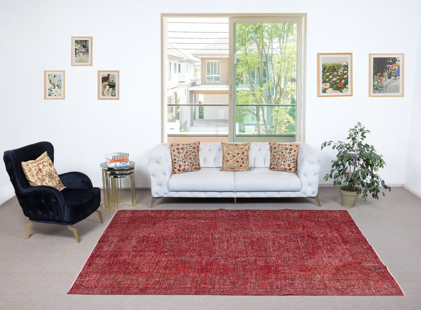 6.7x10.3 Ft Vintage Handmade Rug Overdyed In Red For Modern Home And Office photo furniture
