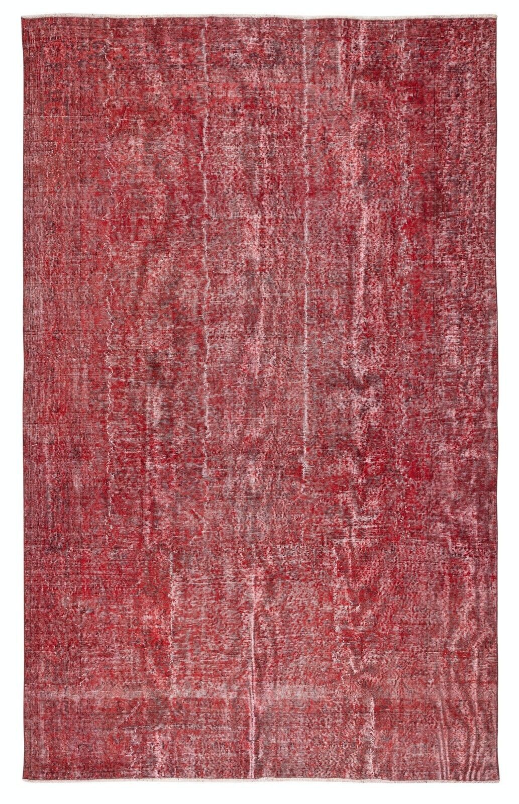 6.8x11 Ft Vintage Handmade Turkish Area Rug Redyed In Red For Modern Interiors