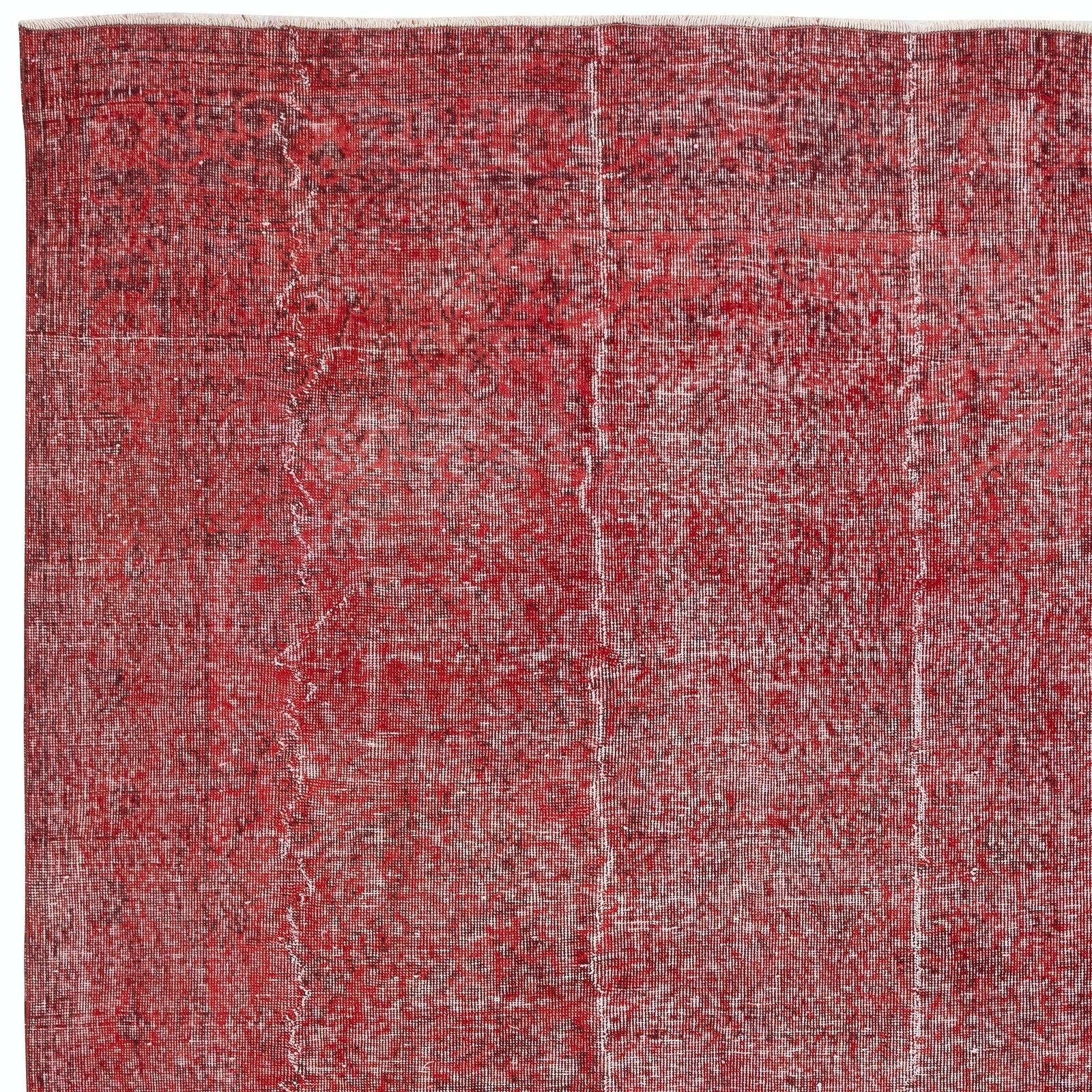 6.8x11 Ft Vintage Handmade Turkish Area Rug Redyed In Red For Modern Interiors photo 777.0