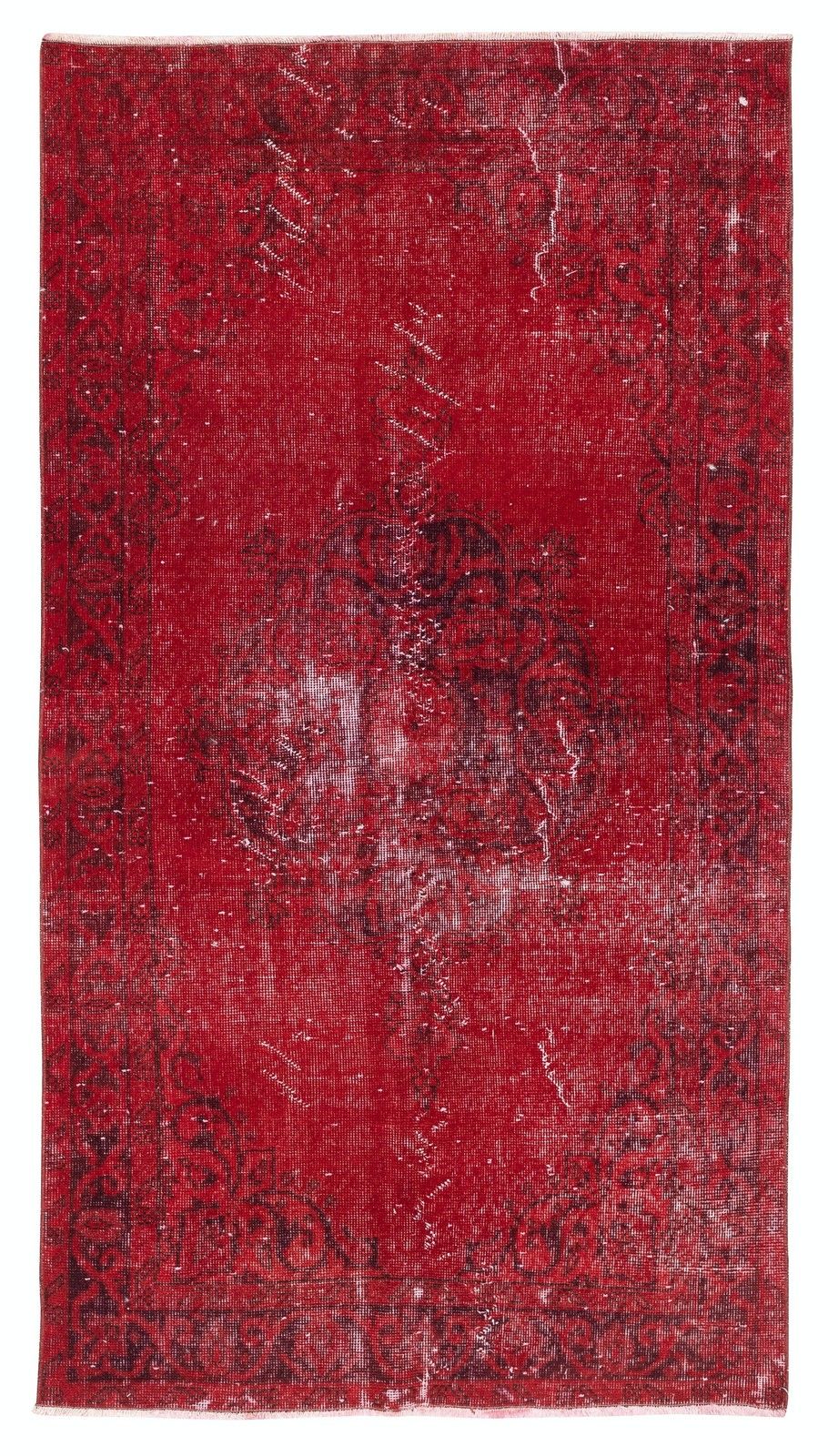 3.6x6.5 Ft Vintage Handmade Rug. Red Shabby Chic Rug For Modern Home And Office