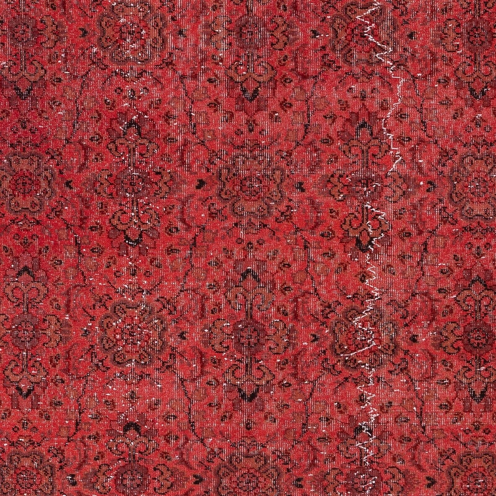 5.6x9.5 Ft Red Overdyed Wool Rug. Vintage Turkish Handmade Area Rug For Bedroom photo Textiles