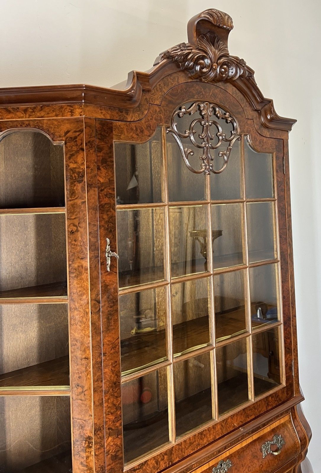photo vinterior Bookcase Vintage French Carved Glass Doors Sideboard Drawers Cabinet Lot 4490