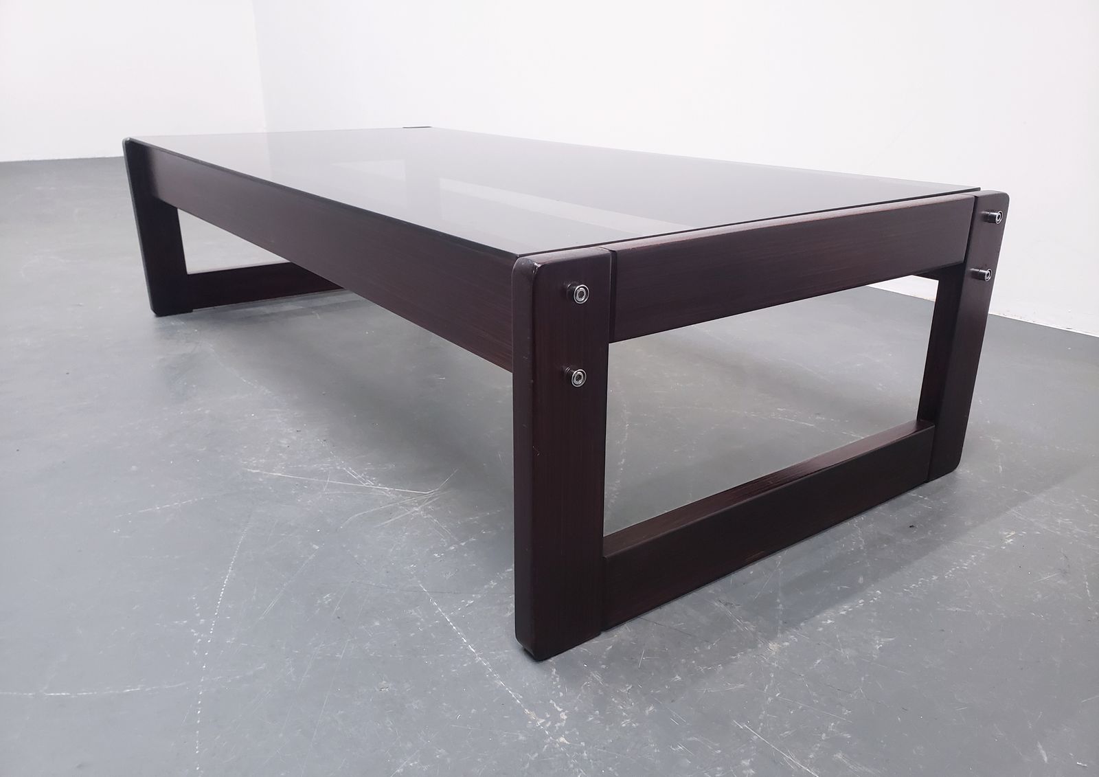 Percival Lafer – Model Mp 97 Rosewood & Smoked Glass Coffee Table, Brazil, 1970s photo for sale