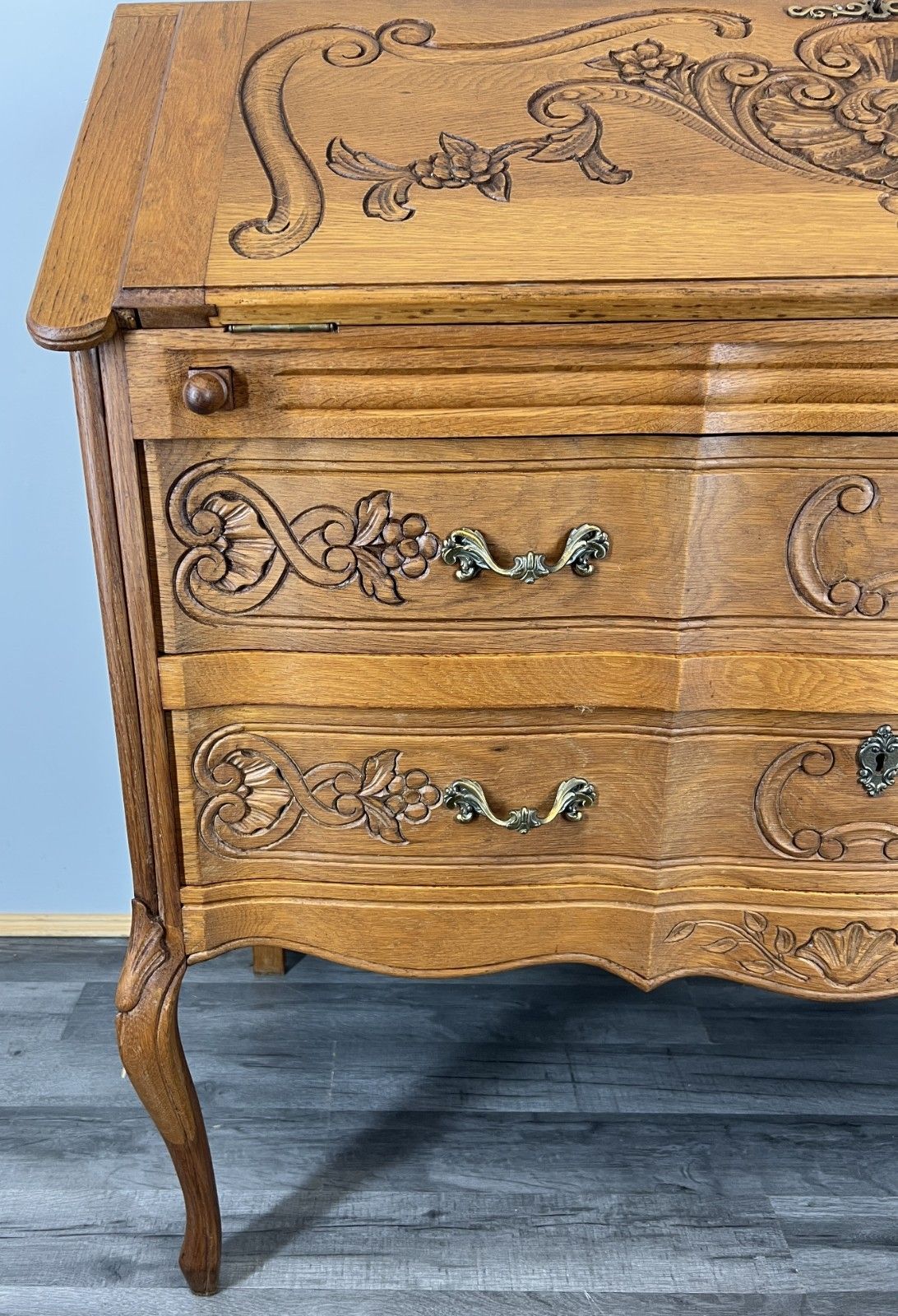 Secretaire Writing Desk Vintage French Louis Oak Rare Bureaux Cabinet Lot 4488 photo 399.0
