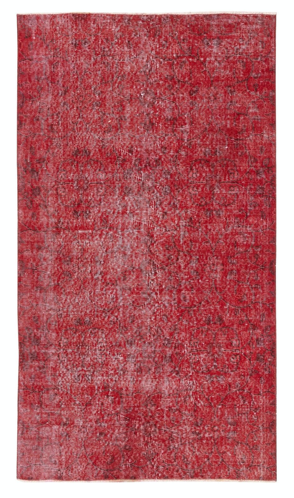 3.8x6.8 Ft Vintage Handmade Turkish Rug Redyed In Red For Contemporary Interiors