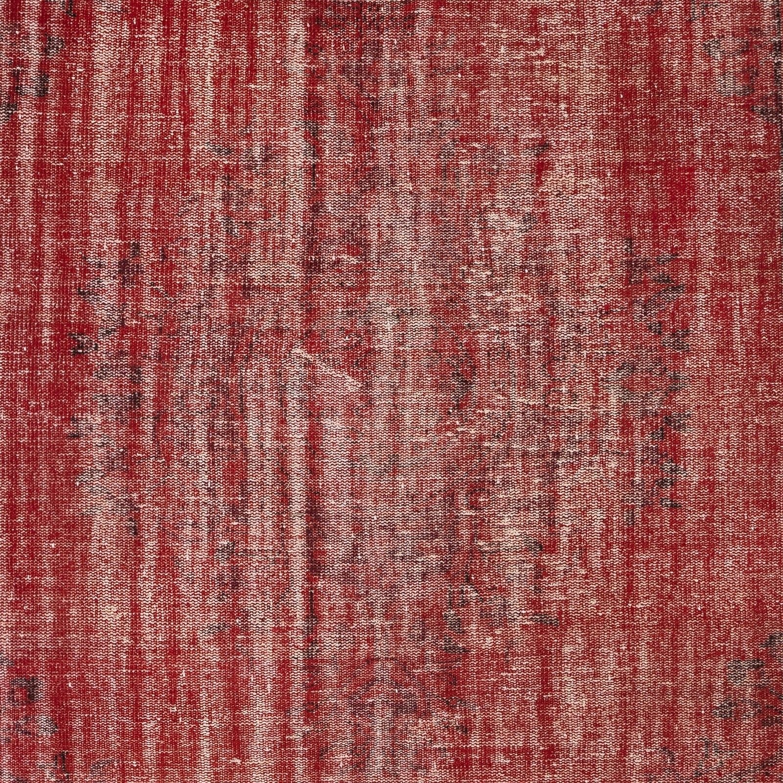 6.2x9.5 Ft Hand Knotted Vintage Turkish Rug Overdyed In Red For Modern Interiors photo Textiles