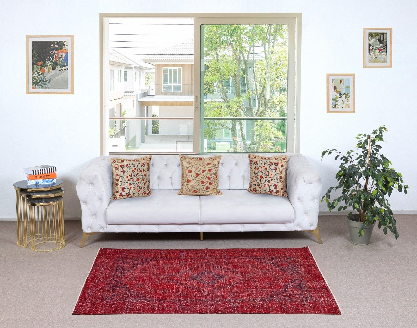 3.5x6.5 Ft Modern Turkish Wool Rug. Vintage Red Overdyed Handmade Area Rug photo furniture