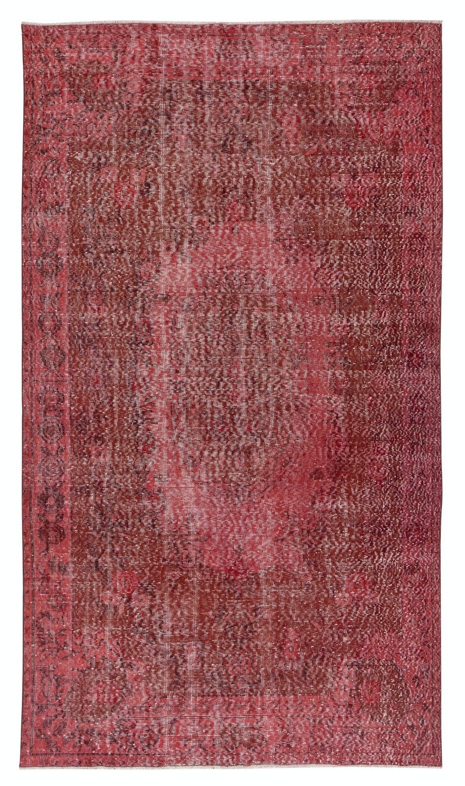 5.2x9 Ft Vintage Handmade Turkish Rug Overdyed In Red For Modern Interiors