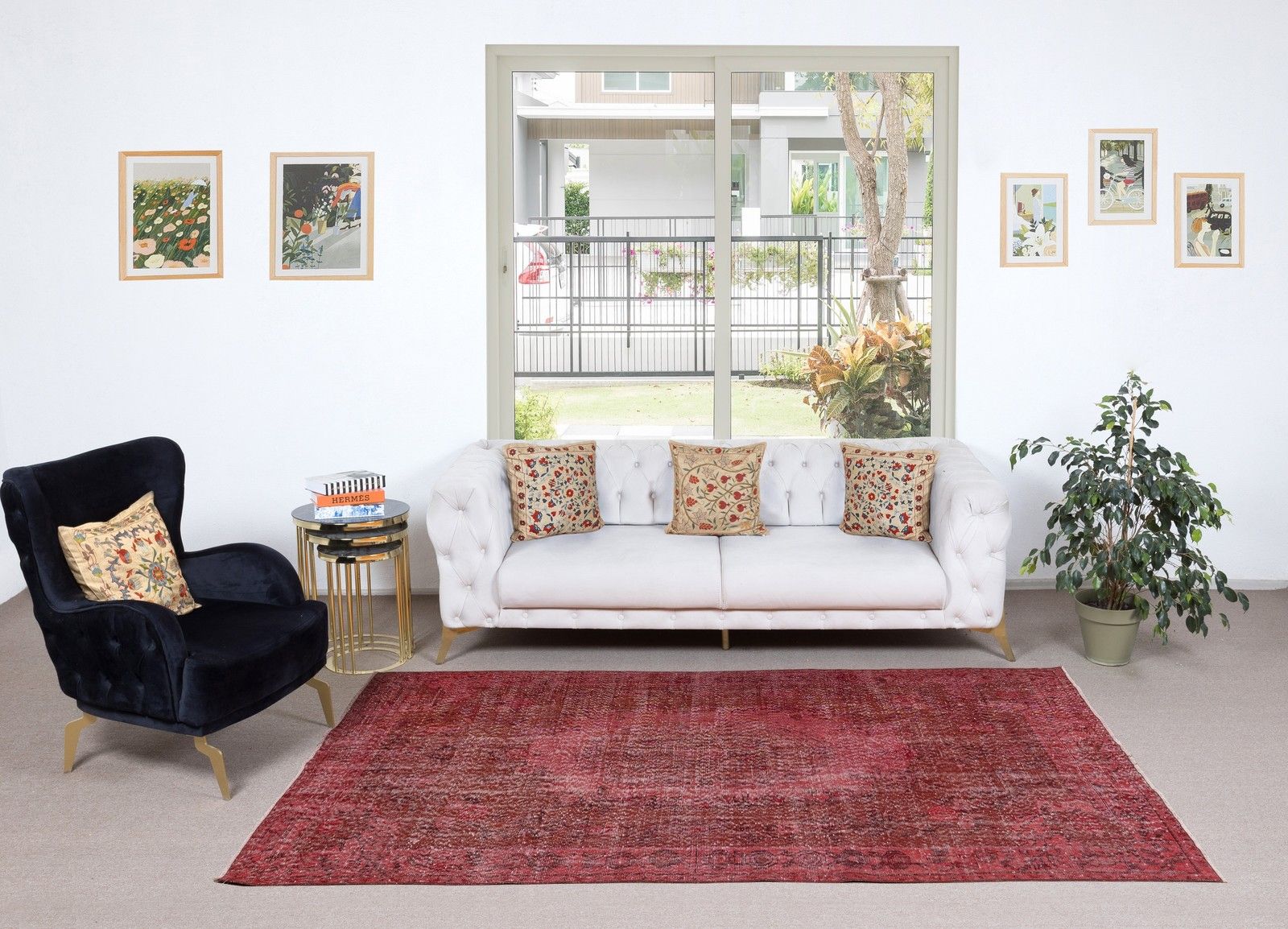 5.2x9 Ft Vintage Handmade Turkish Rug Overdyed In Red For Modern Interiors photo furniture
