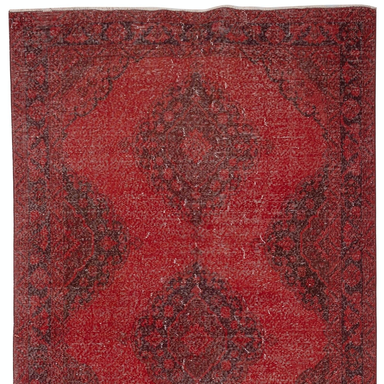4.6x13.2 Ft Red Runner Rug. Vintage Hallway Rug. Kitchen Runner. Stair Rug photo 728.0