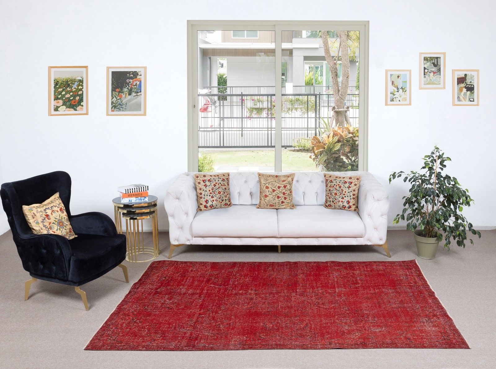 5.5x9.2 Ft Vintage Handmade Turkish Area Rug Redyed In Red For Modern Interiors photo furniture
