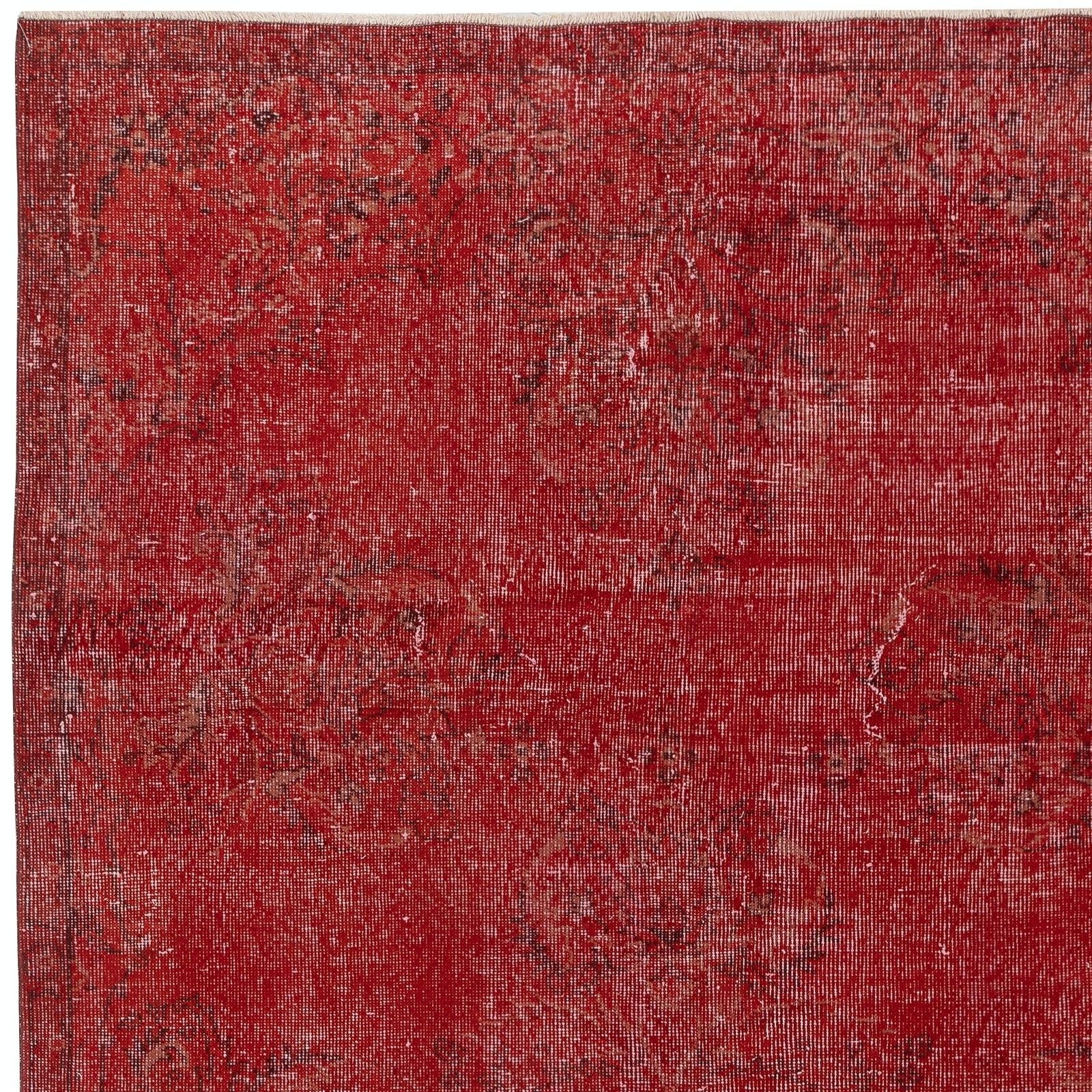 5.5x9.2 Ft Vintage Handmade Turkish Area Rug Redyed In Red For Modern Interiors photo 490.0