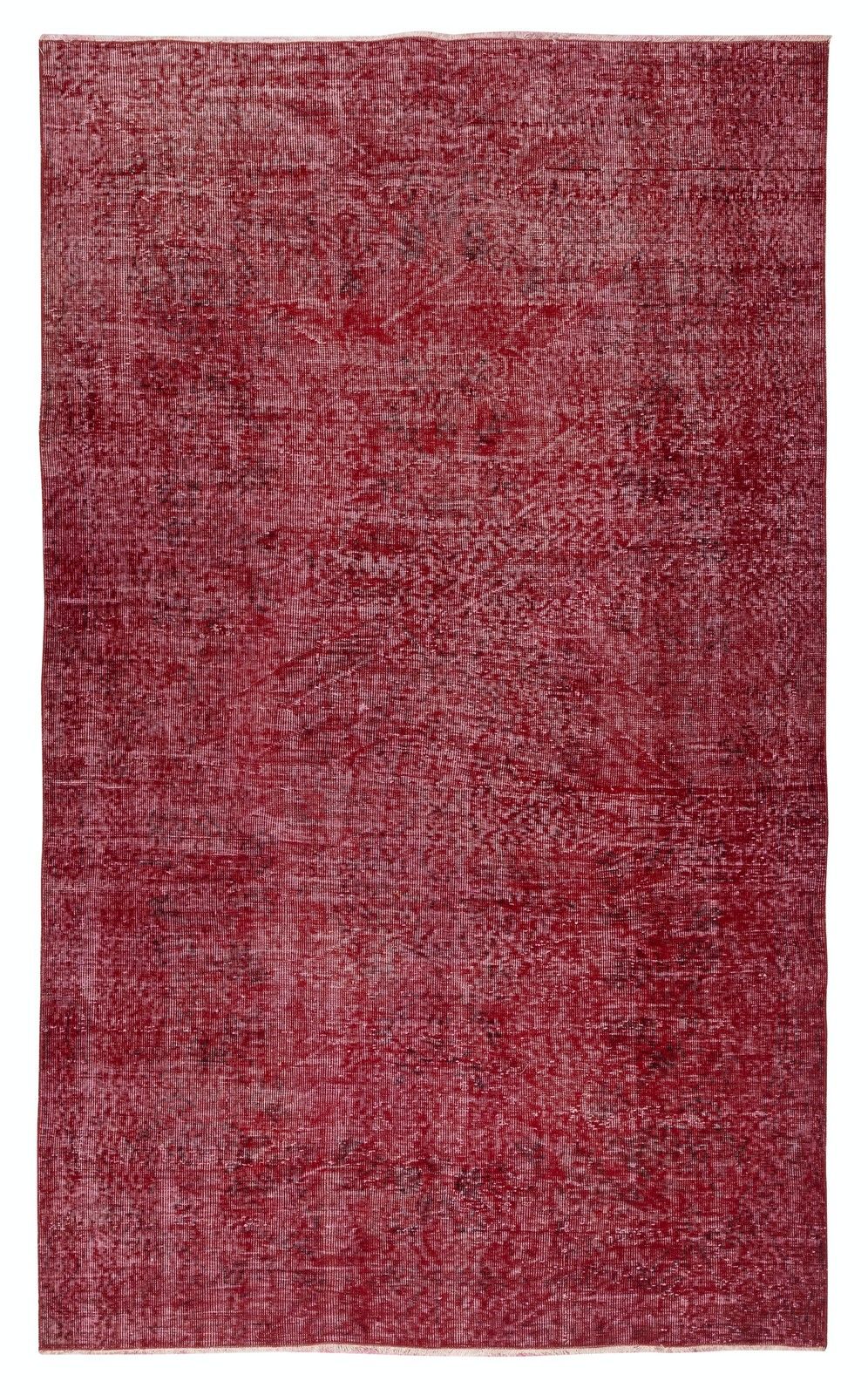 5.5x9 Ft Modern Turkish Wool Rug. Vintage Red Overdyed Handmade Area Rug