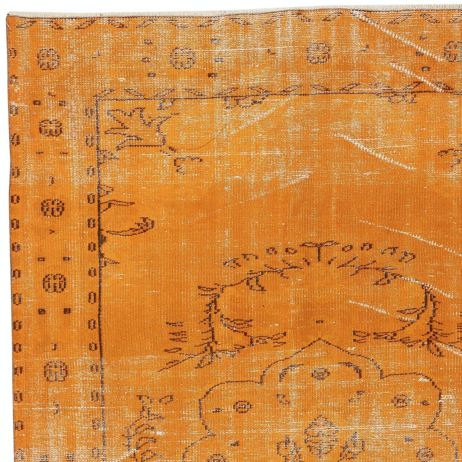 4.7x9 Ft Modern Orange Turkish Rug. Vintage Handmade Rug For Living Room photo 405.0