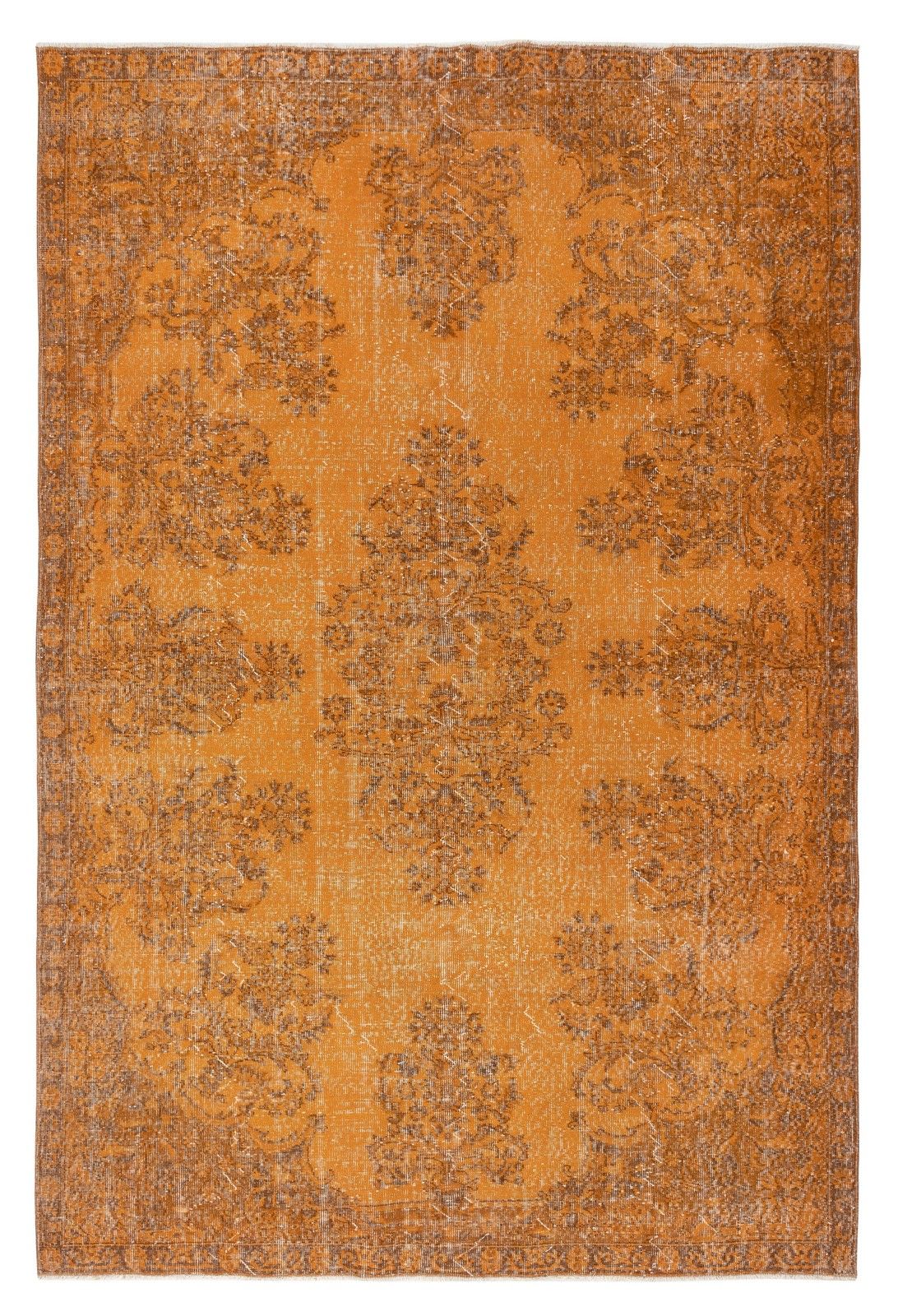 6.7x10 Ft Orange Turkish Rug For Bedroom. Vintage Handmade Rug For Living Room