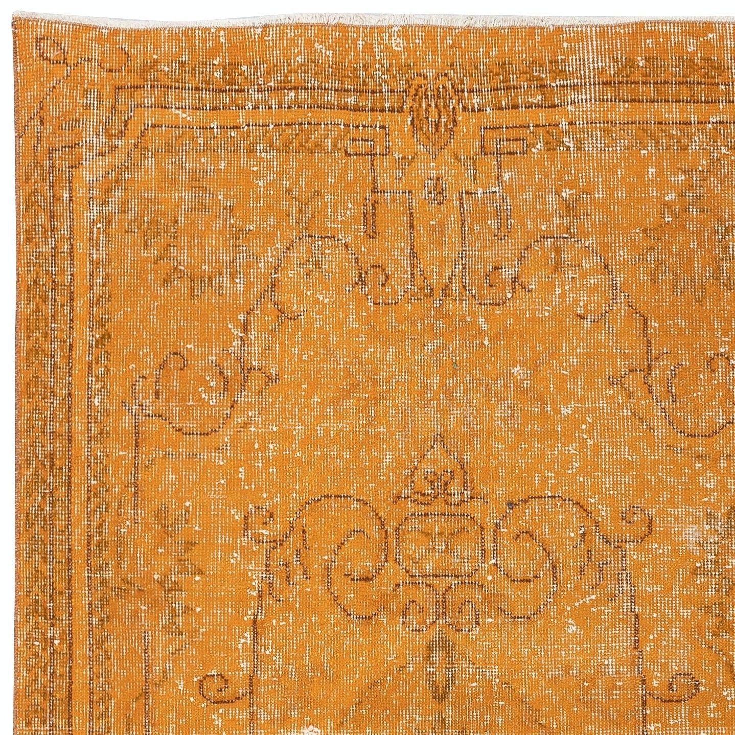 3.6x7 Ft Handknotted Vintage Turkish Rug Overdyed In Orange For Modern Interiors photo 259.0
