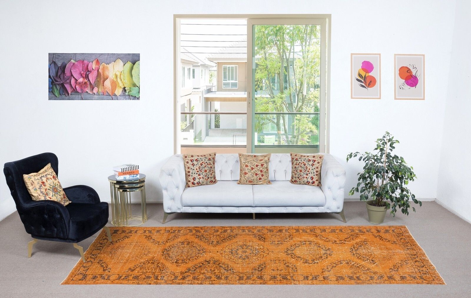 4.5x12.6 Ft Orange Runner Rug. Wool Hallway Rug. Kitchen Runner Rug. Stair Rug photo furniture