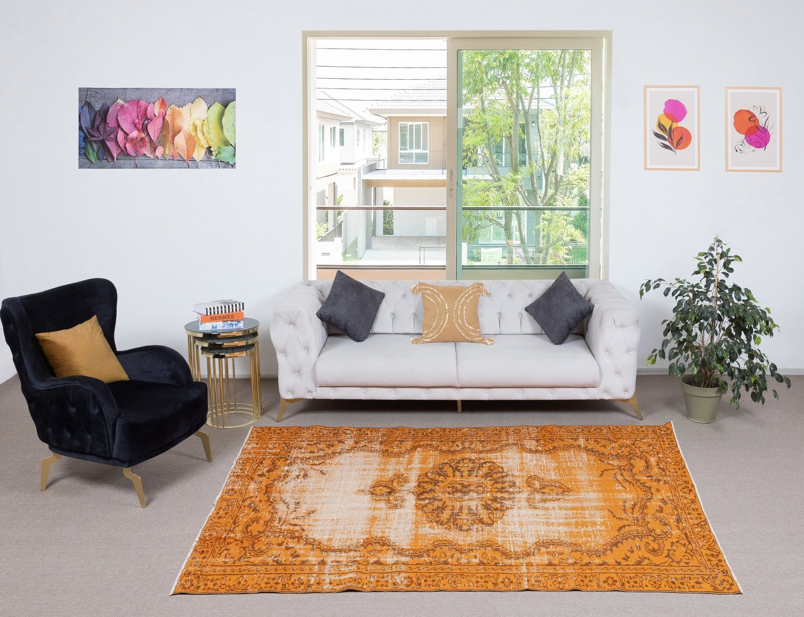 5.6x8.6 Ft Vintage Orange Area Rug. Handmade Turkish Rug For Contemporary Spaces photo furniture