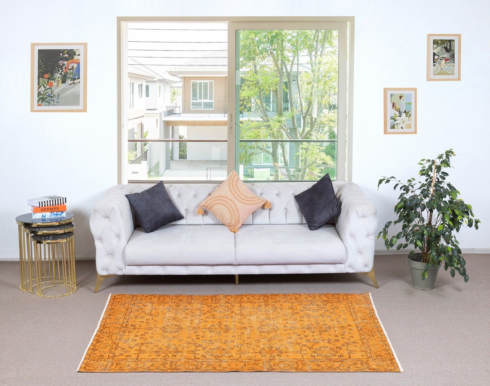 3.7x7 Ft Orange Overdyed Vintage Rug. Hand Knotted Carpet For Modern Interiors photo furniture
