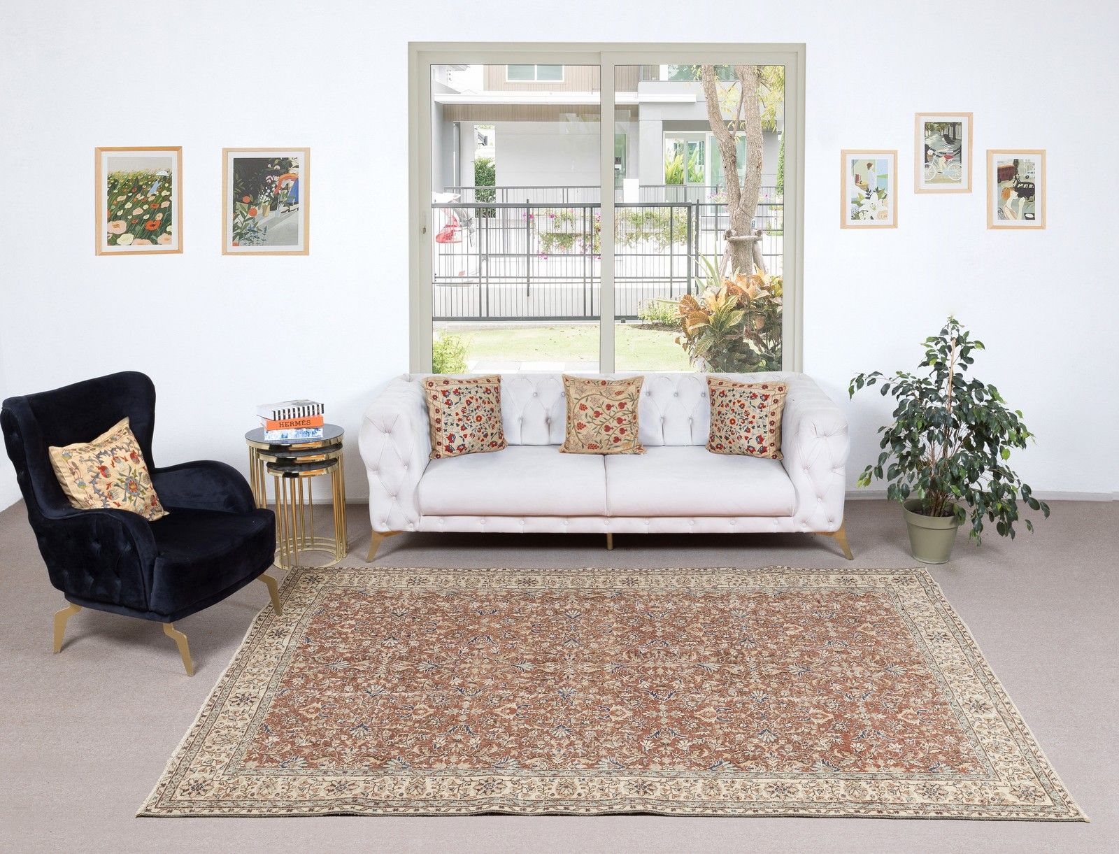 6.6x9.8 Ft Vintage Handmade Turkish Red Wool Area Rug With Floral Design photo furniture