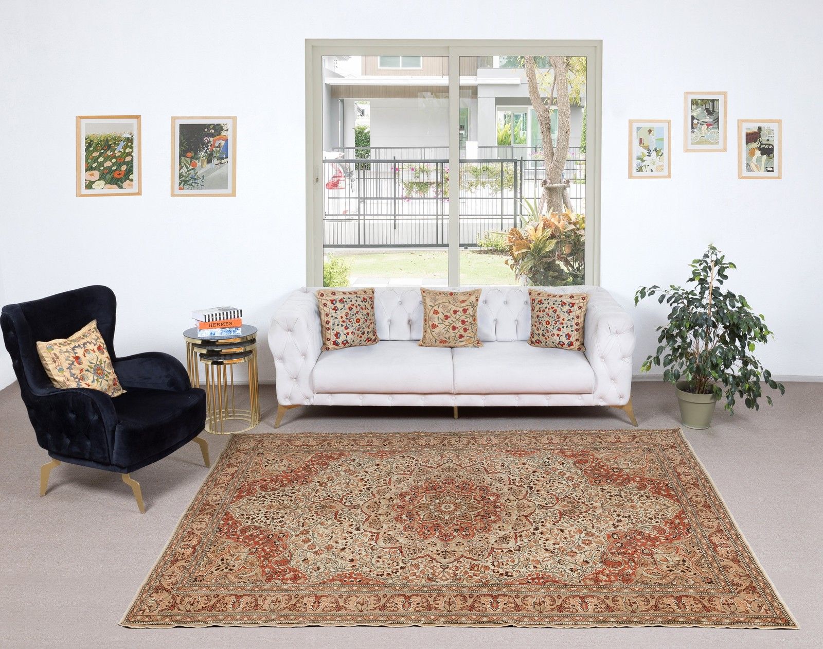 6.6x9.6 Ft Traditional Handmade Turkish Wool Rug With Classic Medallion Design photo furniture
