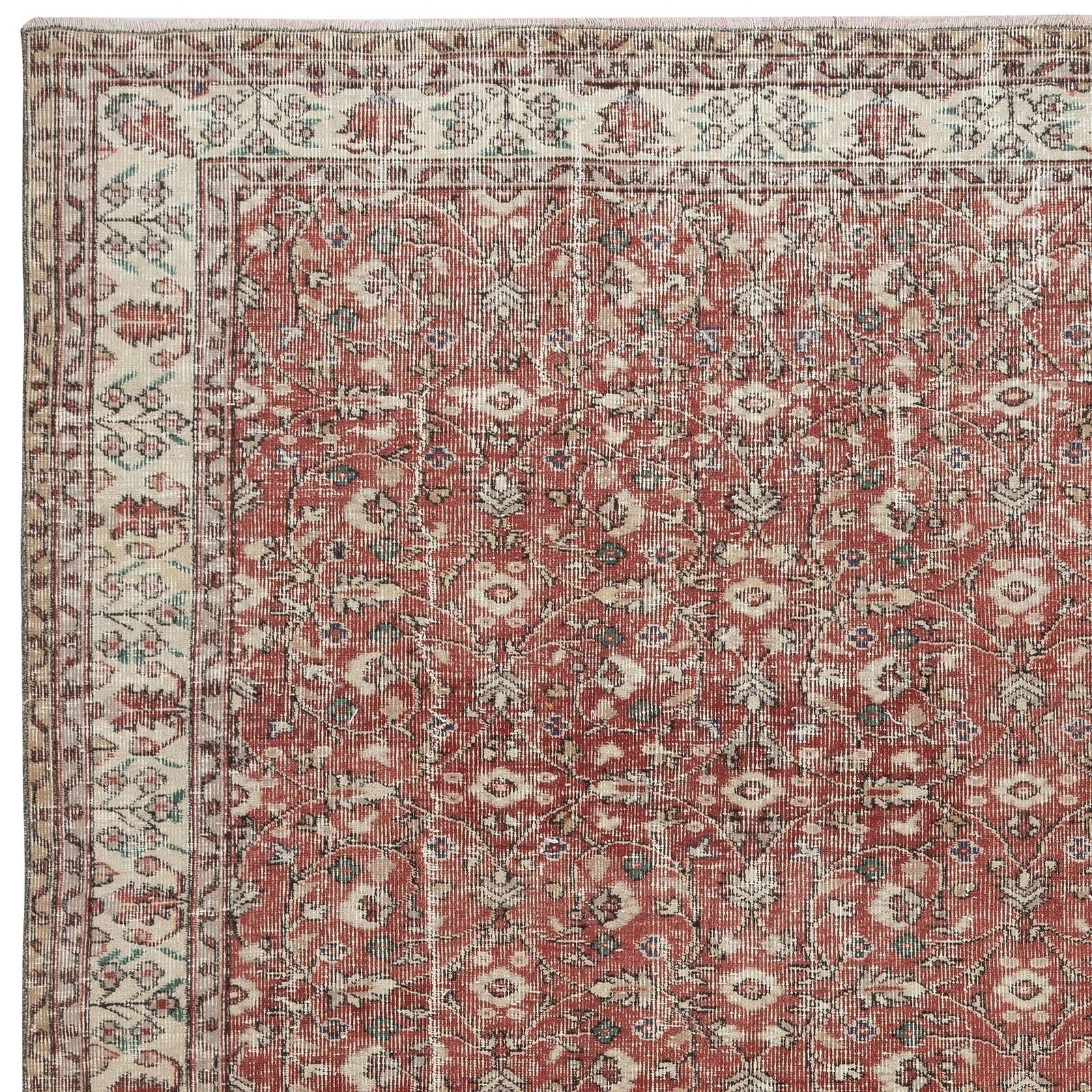 6.4x10.4 Ft Vintage Handmade Turkish Red Wool Area Rug With Floral Design photo 700.0