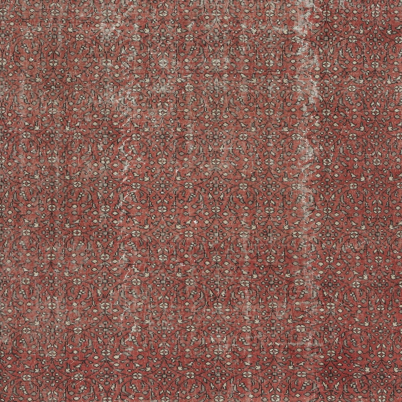 7x9.8 Ft Hand Knotted Vintage Turkish Red Wool Area Rug With Floral Design photo Textiles