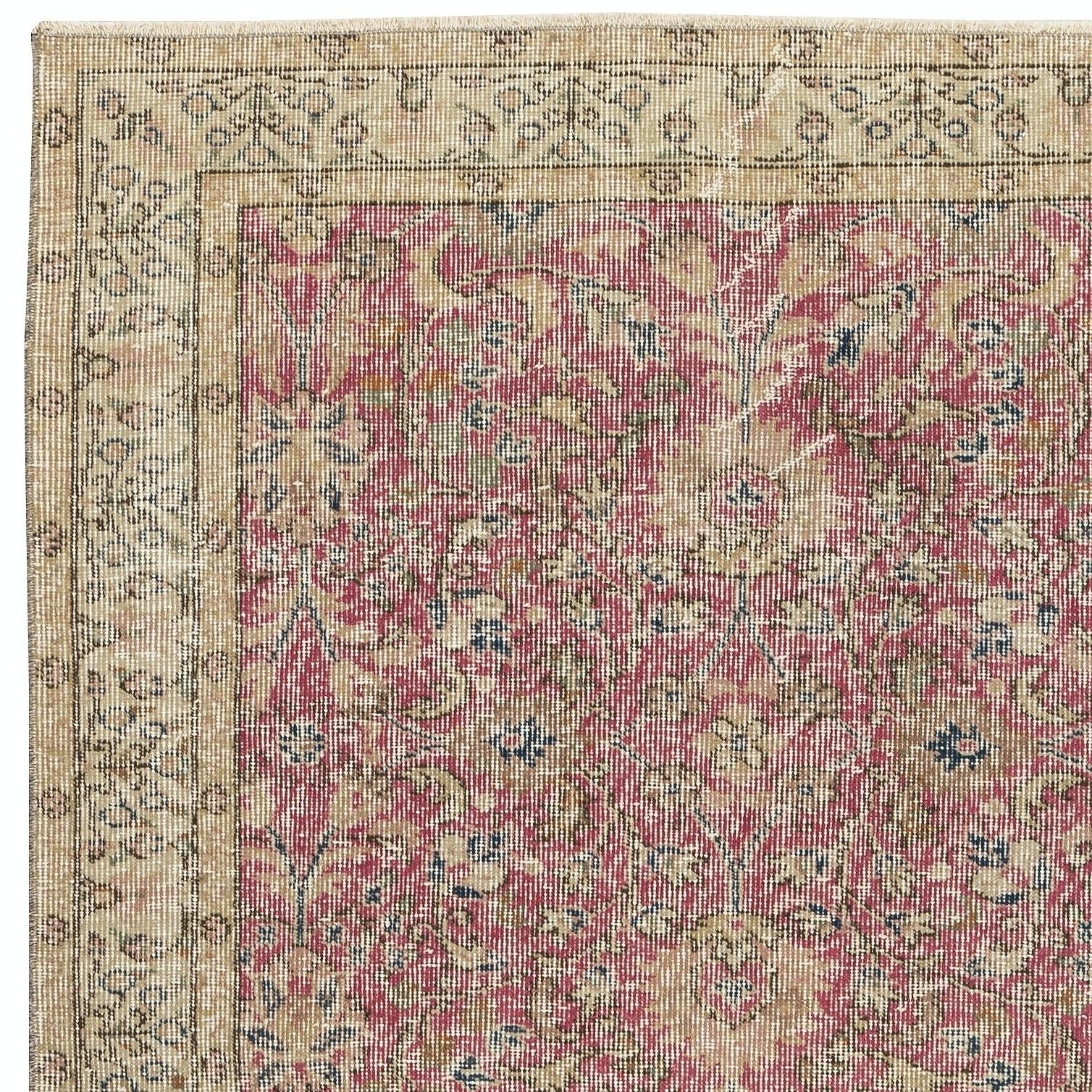 3.8x7 Ft Vintage Handmade Turkish Wool Rug With Floral Pattern For Living Room photo 257.0