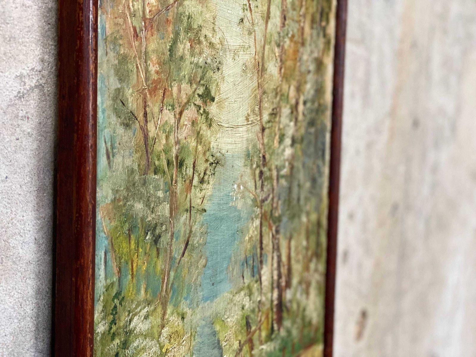 Pair Antique Woodland Forest Tree Oil Paintings On Board photo vinterior