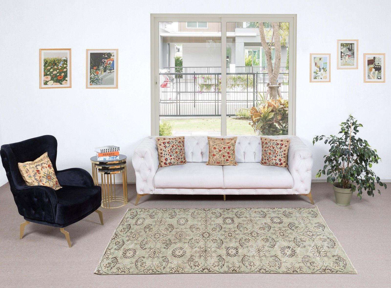 4.6x8 Ft Hand Knotted Floral Design Turkish Rug For Rustic Farmhouse Interiors photo furniture