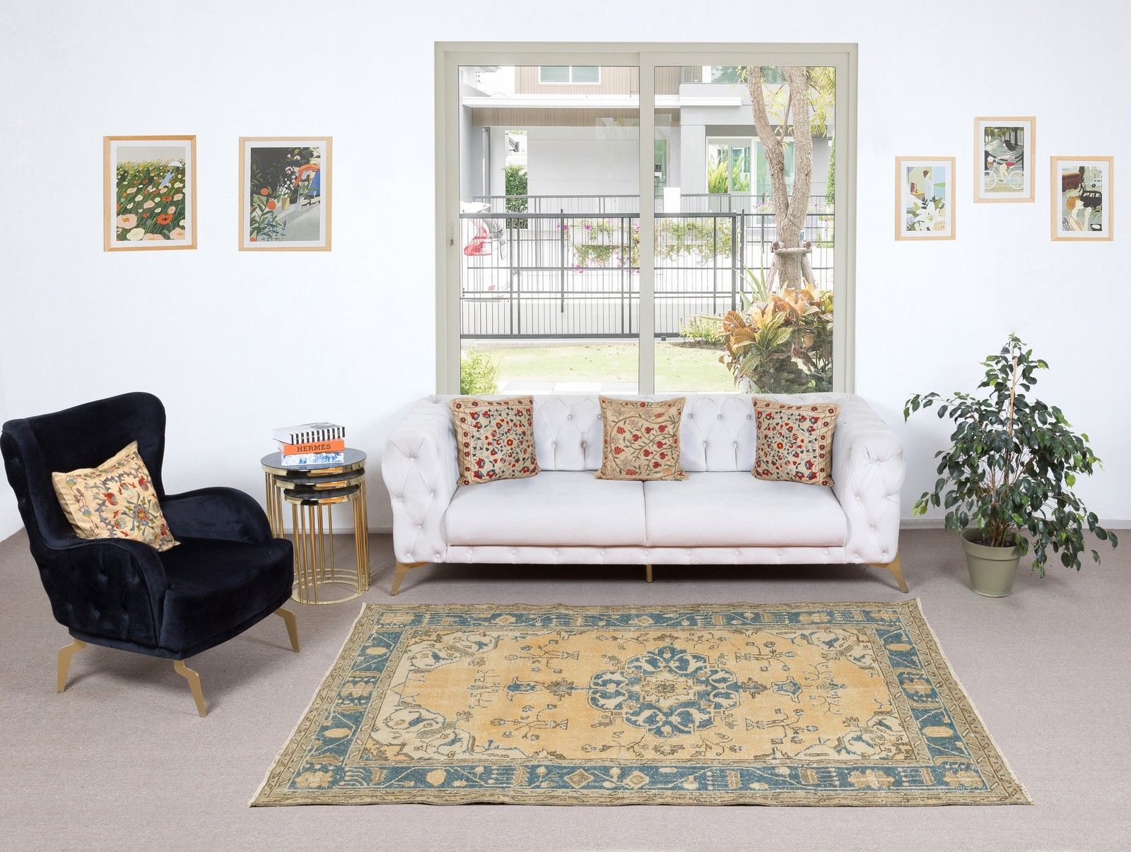 5x8 Ft Farmhouse Style Vintage Turkish Rug. Handmade Carpet For Country Homes photo furniture