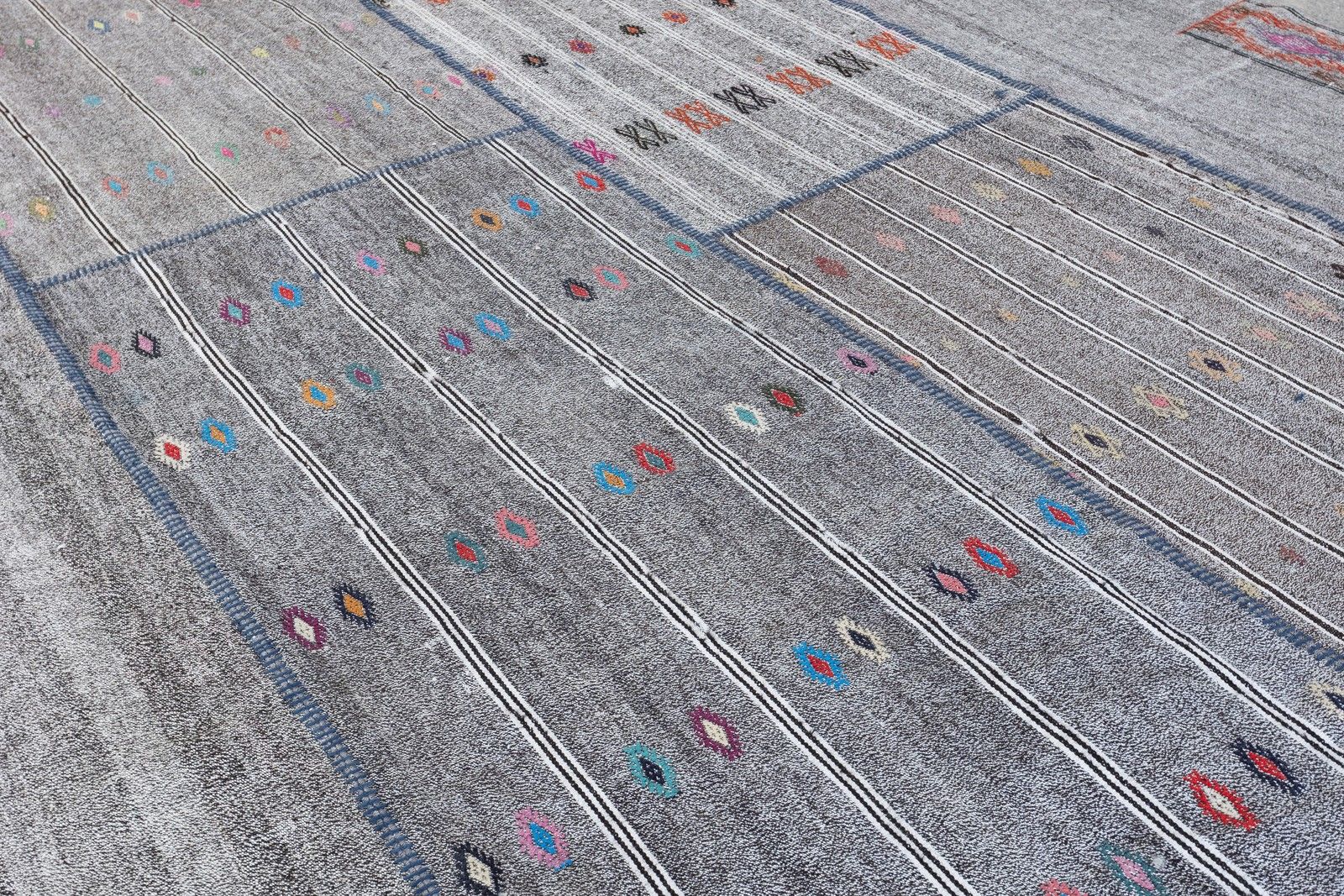 11.2x15.6 Ft Vintage Turkish Kilim. Gray Cotton & Goat Hair Rug. Oversize Carpet photo vinterior