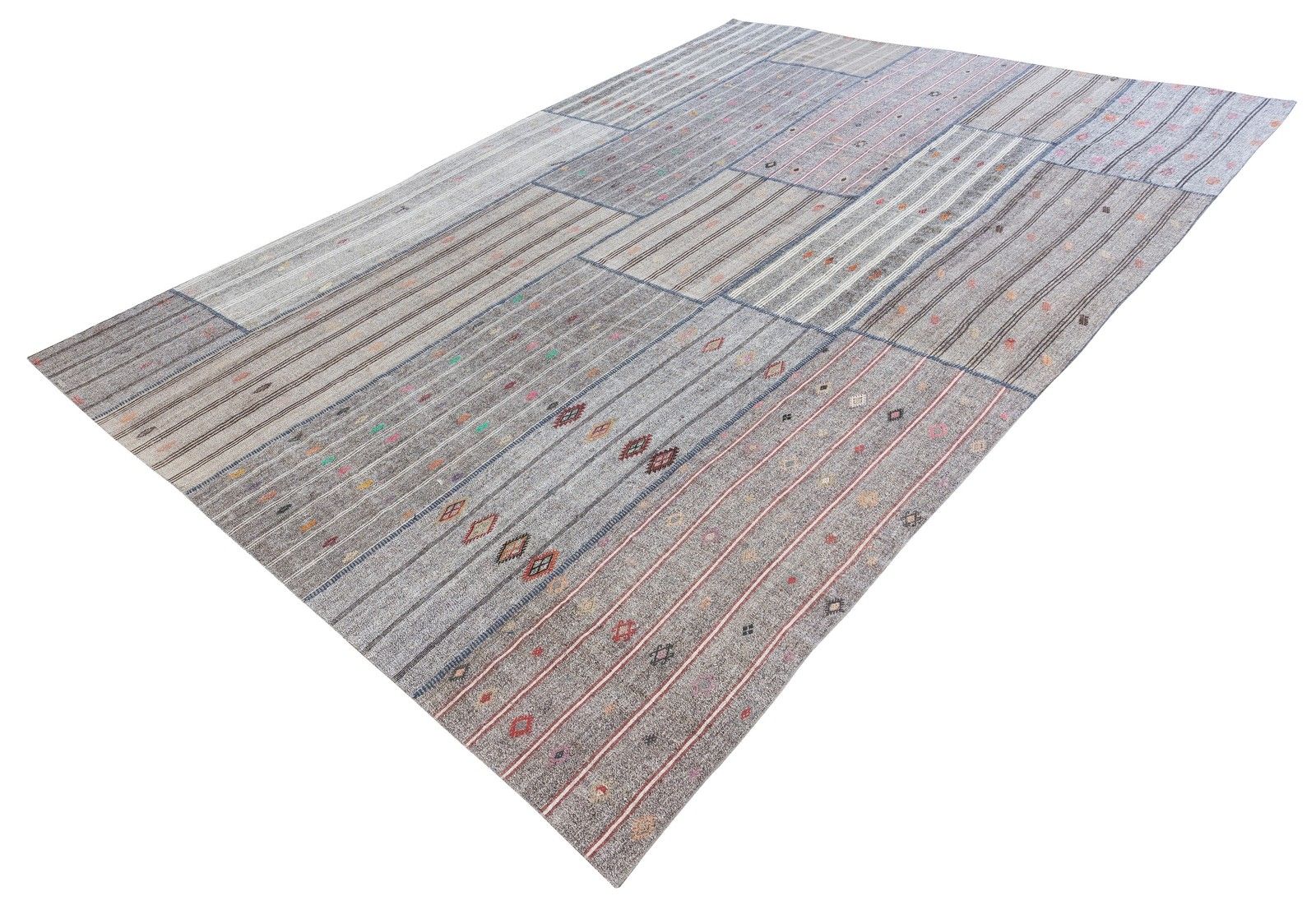 13.5x19.4 Ft Vintage Gray Kilim Rug, Cotton & Goat Hair, Oversize Carpet photo for sale