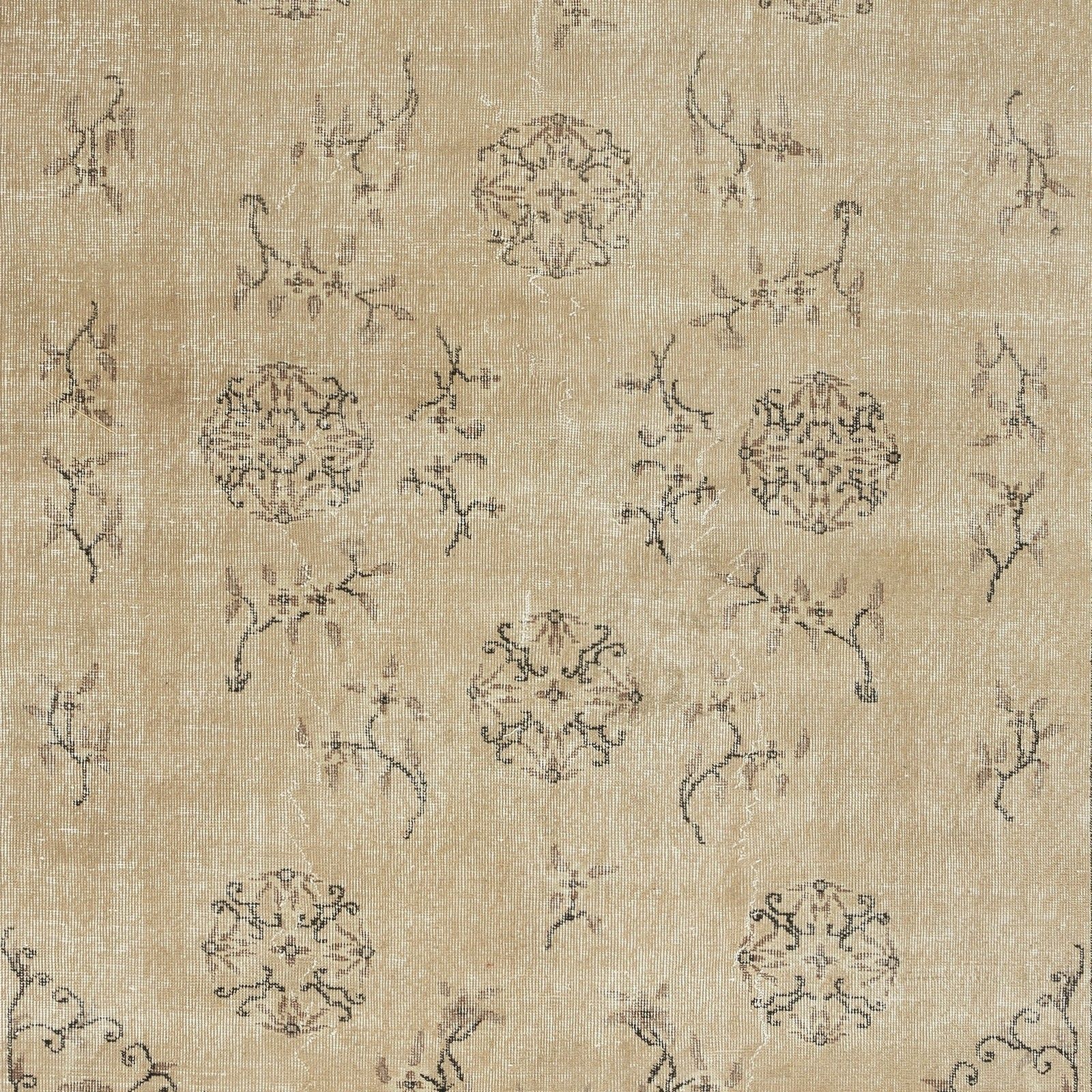 6.6x10 Ft Vintage Turkish Beige Rug. Hand Knotted Carpet With Chinese Art Deco photo Textiles