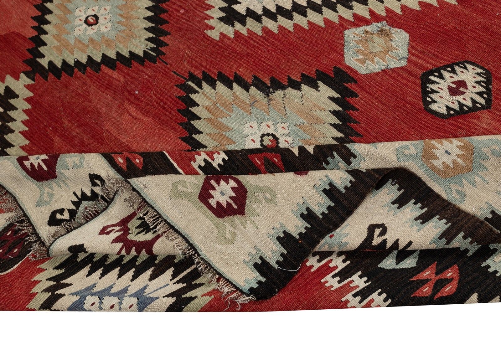 7.6x10 Ft Vintage Handwoven Red Kilim. Turkish Flat Weave Rug. 100% Wool photo for sale