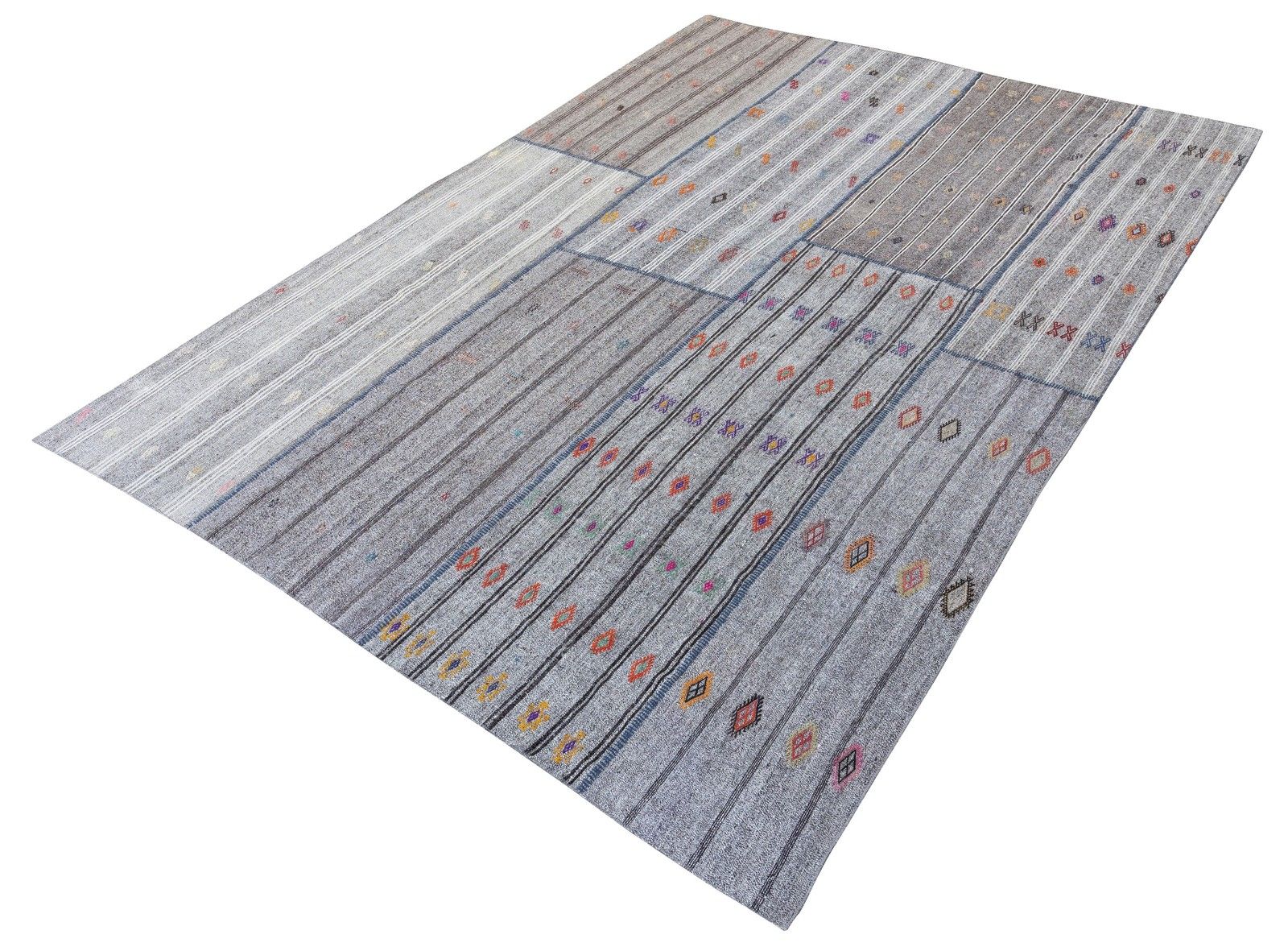 11.2x16.3 Ft Vintage Gray Kilim. Handwoven Cotton & Goat Hair, Oversize Rug photo for sale