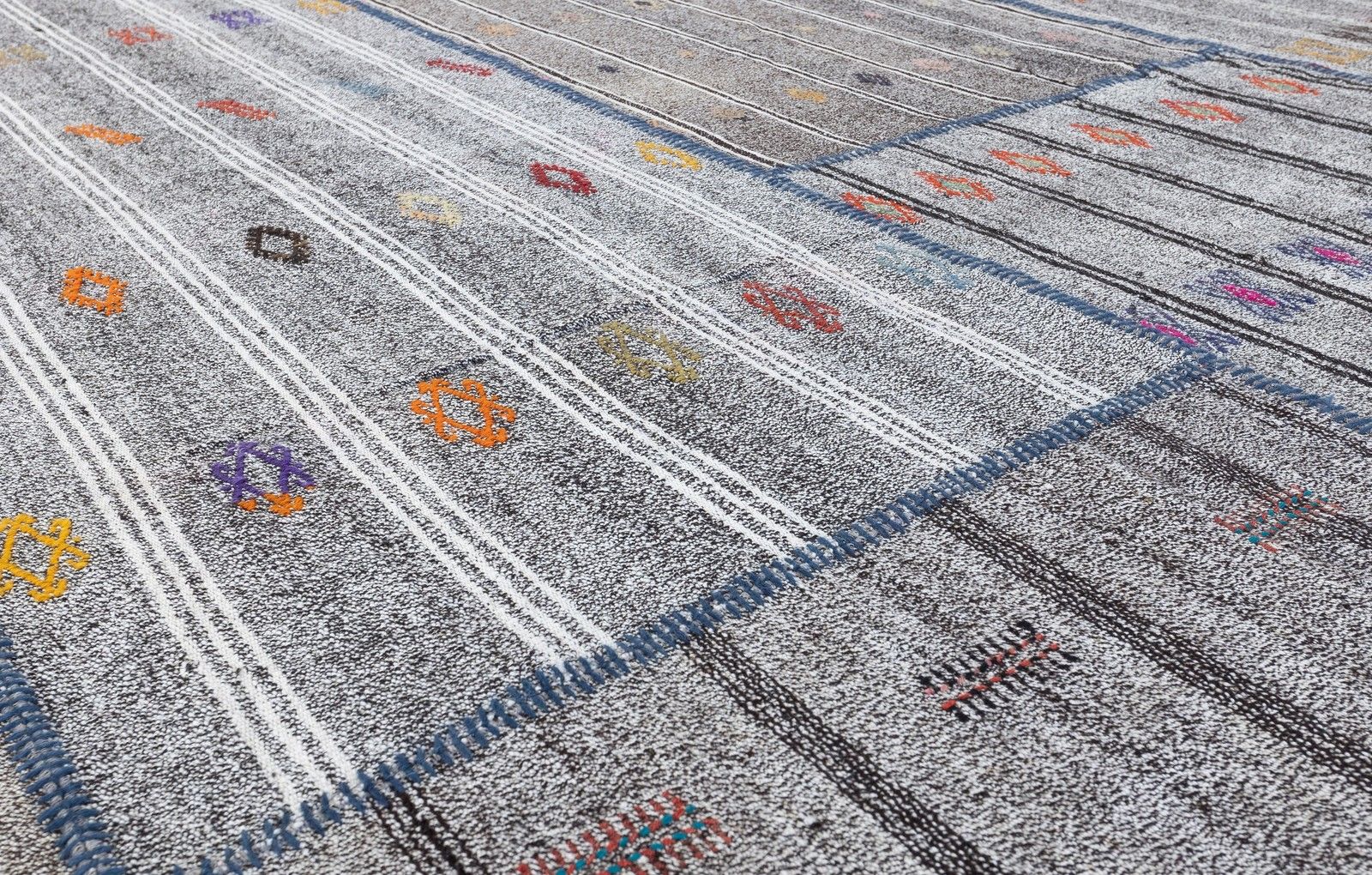 11.2x16.3 Ft Vintage Gray Kilim. Handwoven Cotton & Goat Hair, Oversize Rug photo Textiles