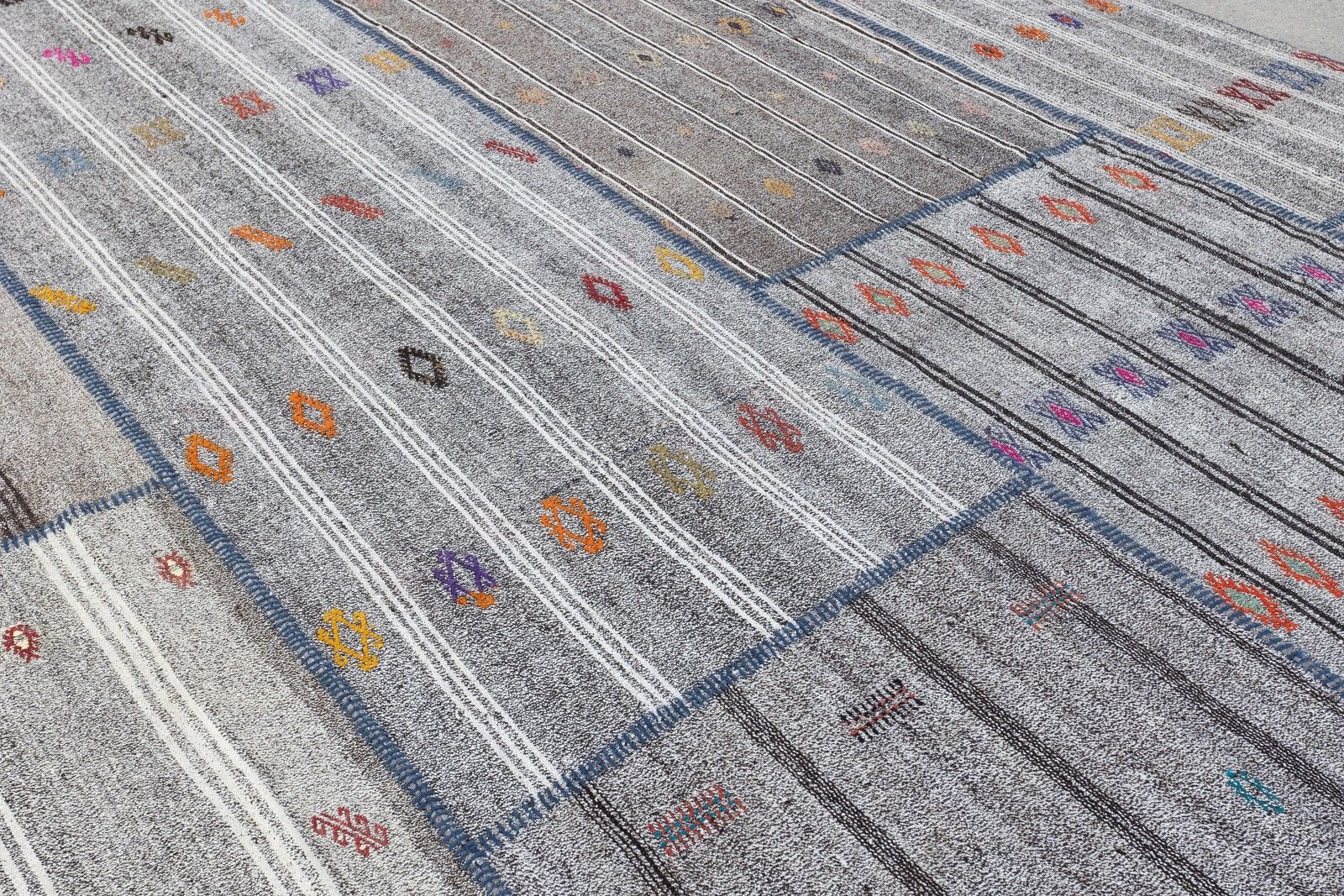 11.2x16.3 Ft Vintage Gray Kilim. Handwoven Cotton & Goat Hair, Oversize Rug photo vinterior