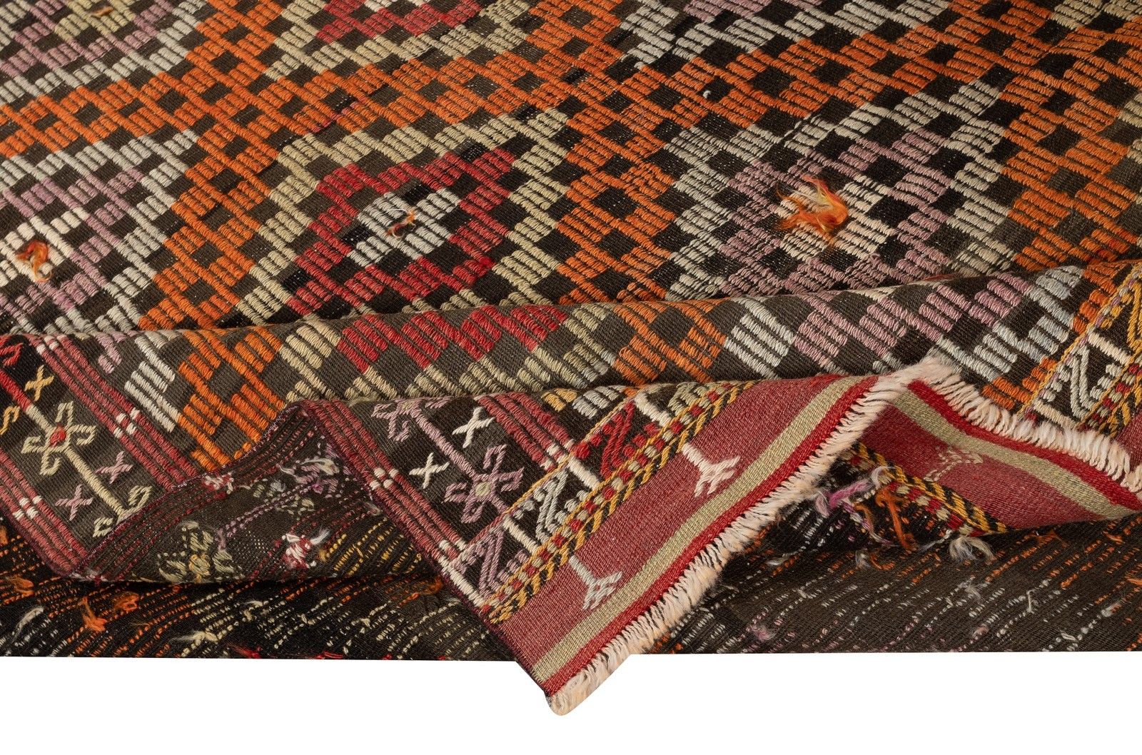 6.5x9.3 Ft Vintage Diamond Design Jijim Kilim. Flat Weave Jajim Rug. 100% Wool photo for sale