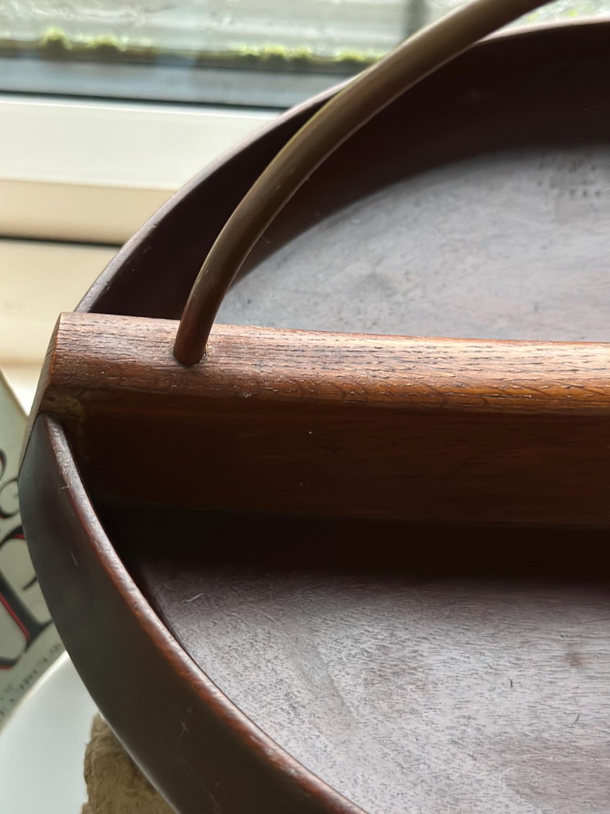 Mid Century Teak Bowl With Brass Handle • Divided Wooden Bowl • Modernist Teak Dish • Aubock Style Vintage Decor • Teak Brass Centrepiece photo vinterior