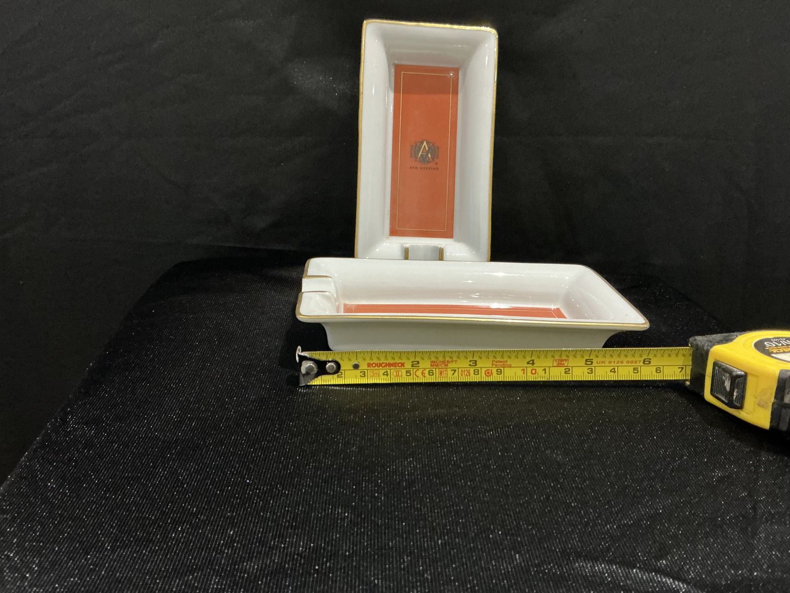 Pair Of Avo Uvezian Limoges Porcelain Cigar Ashtrays – Burnt Orange, White & Gold, 1990s photo 80.0